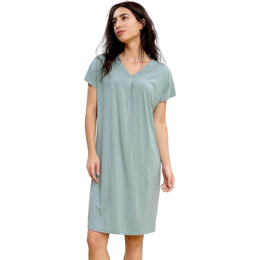 imageGYS Womens Nightgowns Bamboo Viscose Soft and Comfy Short Sleeve Pajama DressLight Greyish Green