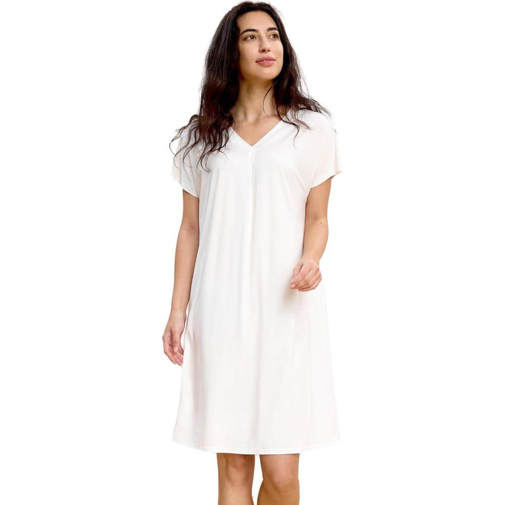 imageGYS Womens Nightgowns Bamboo Viscose Soft and Comfy Short Sleeve Pajama DressWhite