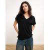 GYS Bamboo Viscose T Shirts for Women, Short Sleeve V Neck Tee, Soft Pajama Tops(Black)