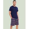GYS Men’s Pajama Sets, Ultra Soft Bamboo Viscose Sleepwear, Short Sleeve Shirts and Shorts Loungewear Pjs Set with Pockets(Navy/Navy Plaid)