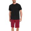 GYS Men’s Pajama Sets, Ultra Soft Bamboo Viscose Sleepwear, Short Sleeve Shirts and Shorts Loungewear Pjs Set with Pockets(Black/Black Red Plaid)