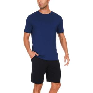 GYS Bamboo Viscose Mens Short Pajamas Set Summer Short Sleeve Pjs Set with Pockets