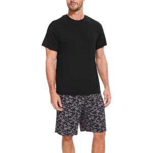 GYS Men’s Pajama Sets, Ultra Soft Bamboo Viscose Sleepwear, Short Sleeve Shirts and Shorts Loungewear Pjs Set with Pockets(Black/Camouflage)