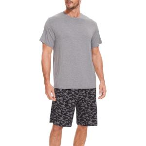 GYS Men’s Pajama Sets, Ultra Soft Bamboo Viscose Sleepwear, Short Sleeve Shirts and Shorts Loungewear Pjs Set with Pockets(Heather Grey/Camouflage)