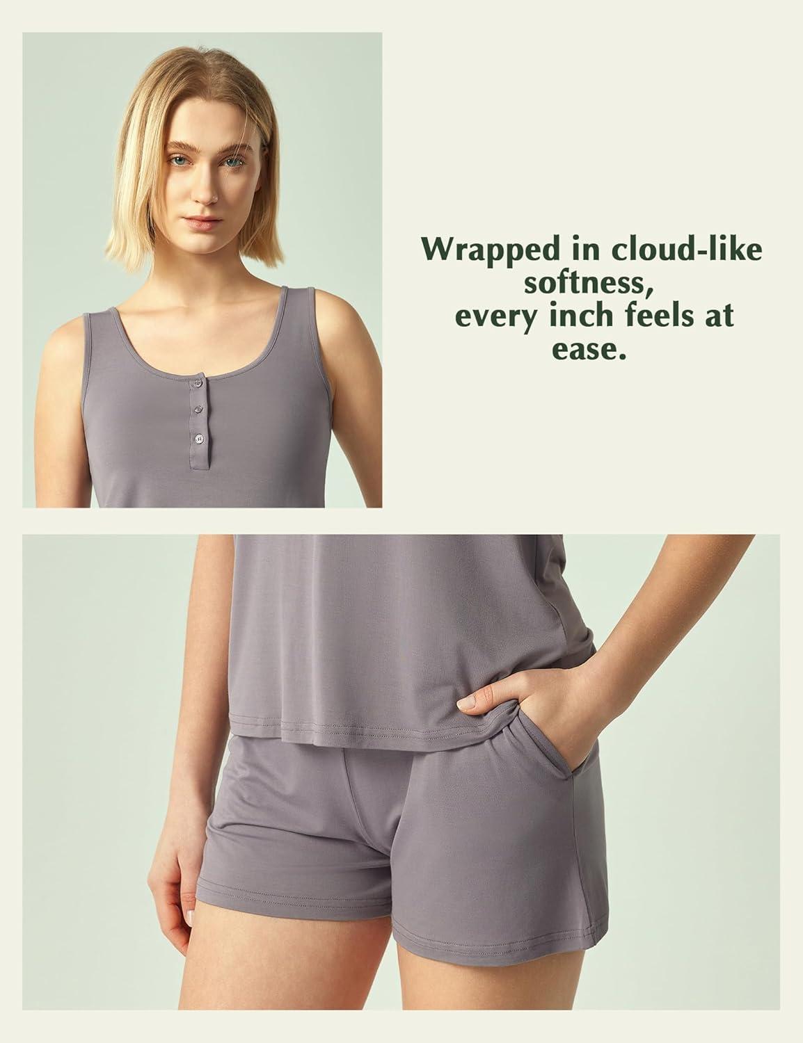 imageGYS Bamboo Viscose Womens Pajama Sets Tank Top With Shorts 2 Pieces Lounge SetsPurplish Grey
