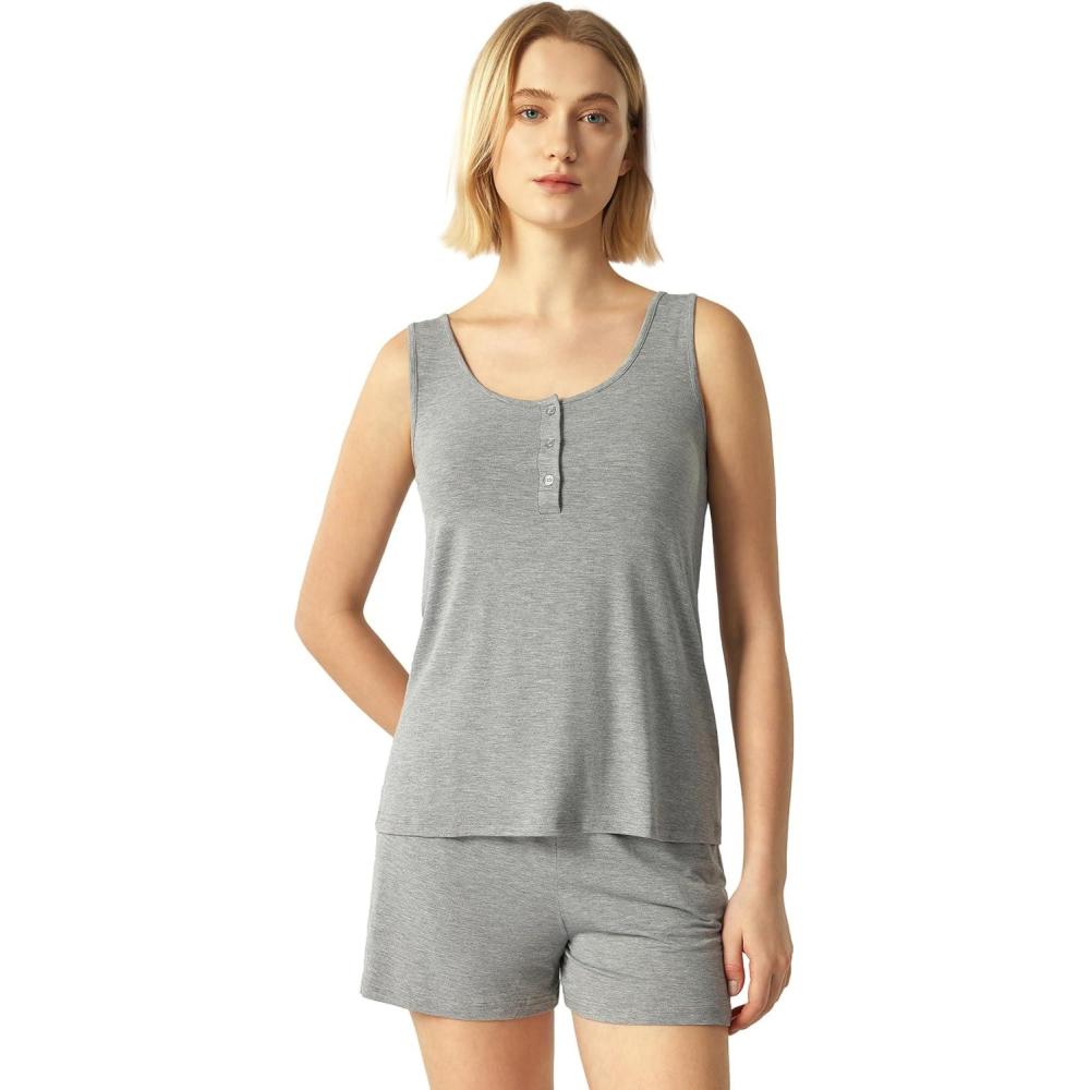 imageGYS Bamboo Viscose Womens Pajama Sets Tank Top With Shorts 2 Pieces Lounge SetsHeather Grey