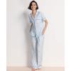GYS Women’s Pajama Set Bamboo Viscose Notch Collar Button Down Short Sleeve Top with Pants 2 Piece Sleepwear(Blue Stripes)