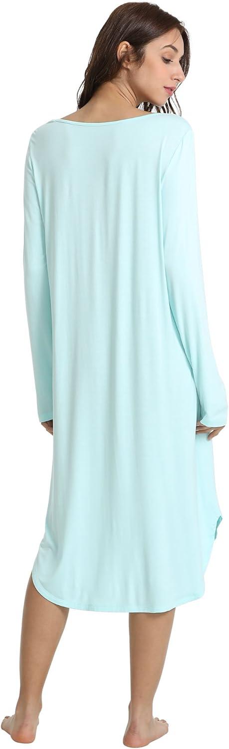 imageGYS Bamboo Viscose Nightgowns for Women Soft Long Sleeve V Neck Night Shirts Sleepwear Below the Knee Long Nightgown PajamaAqua