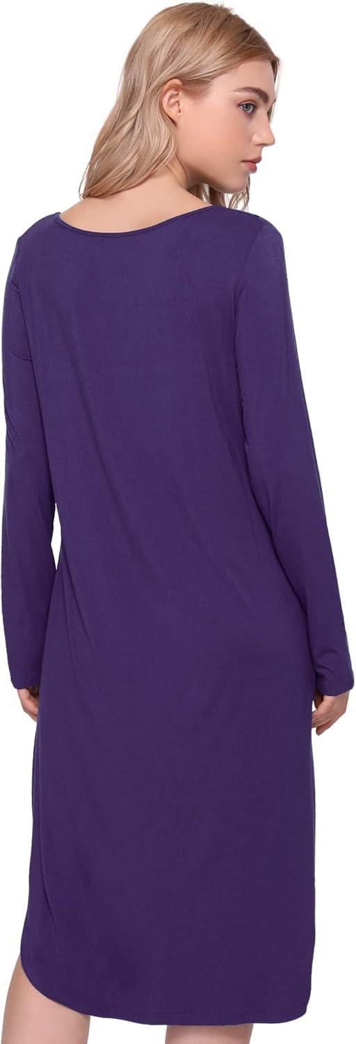imageGYS Bamboo Viscose Nightgowns for Women Soft Long Sleeve V Neck Night Shirts Sleepwear Below the Knee Long Nightgown PajamaPurple