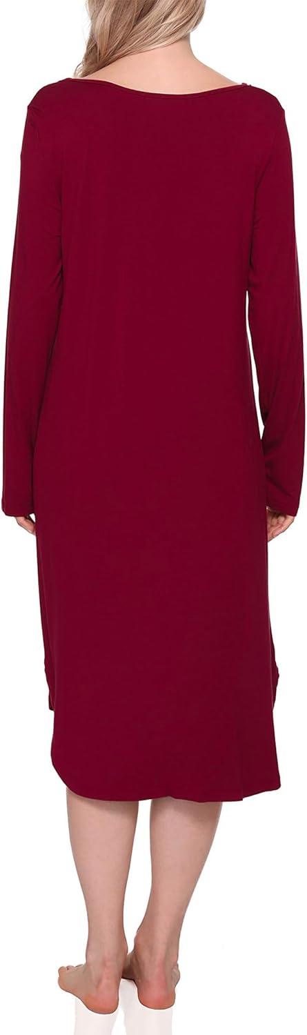imageGYS Bamboo Viscose Nightgowns for Women Soft Long Sleeve V Neck Night Shirts Sleepwear Below the Knee Long Nightgown PajamaWine