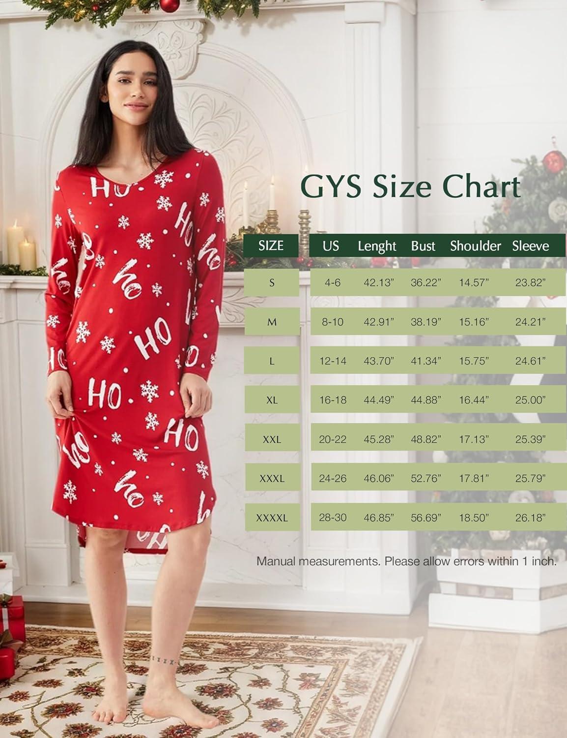 imageGYS Bamboo Viscose Nightgowns for Women Soft Long Sleeve V Neck Night Shirts Sleepwear Below the Knee Long Nightgown PajamaXmas Green