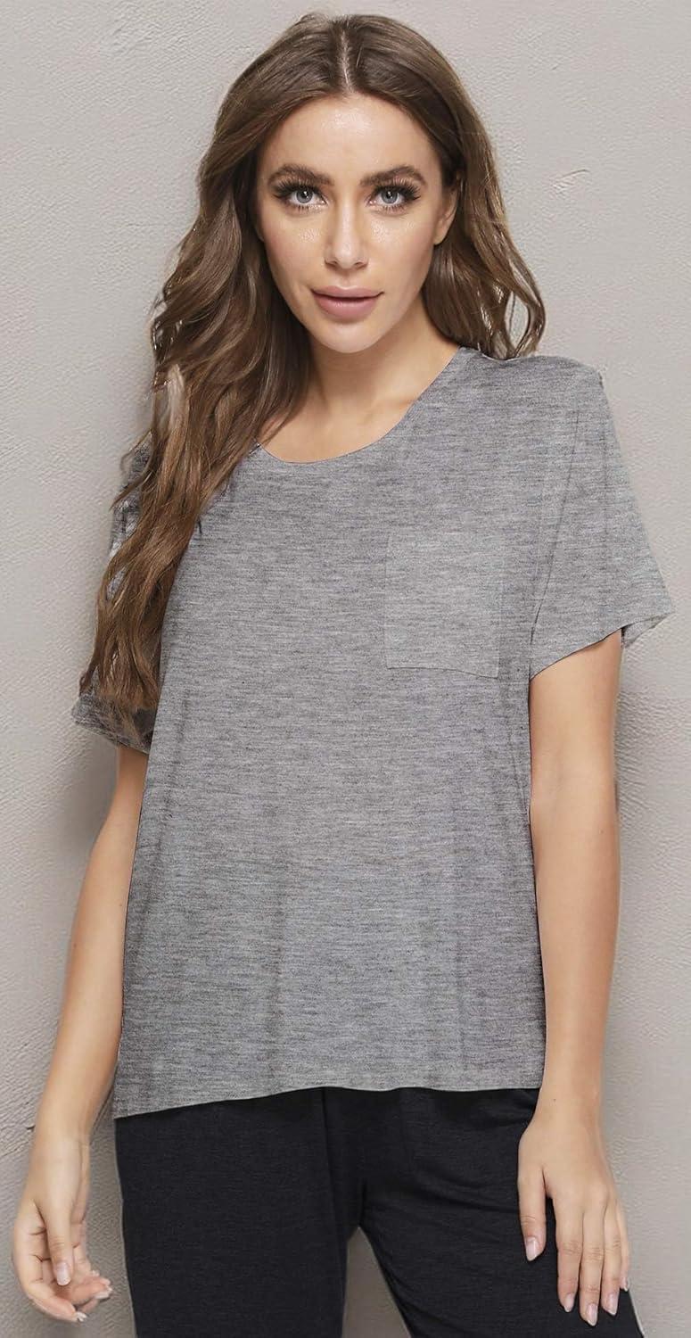 imageGYS Bamboo Viscose T Shirts for Women Soft Short Sleeve Pajama Shirt Lounge Top Comfy Casual TeeHeather Grey