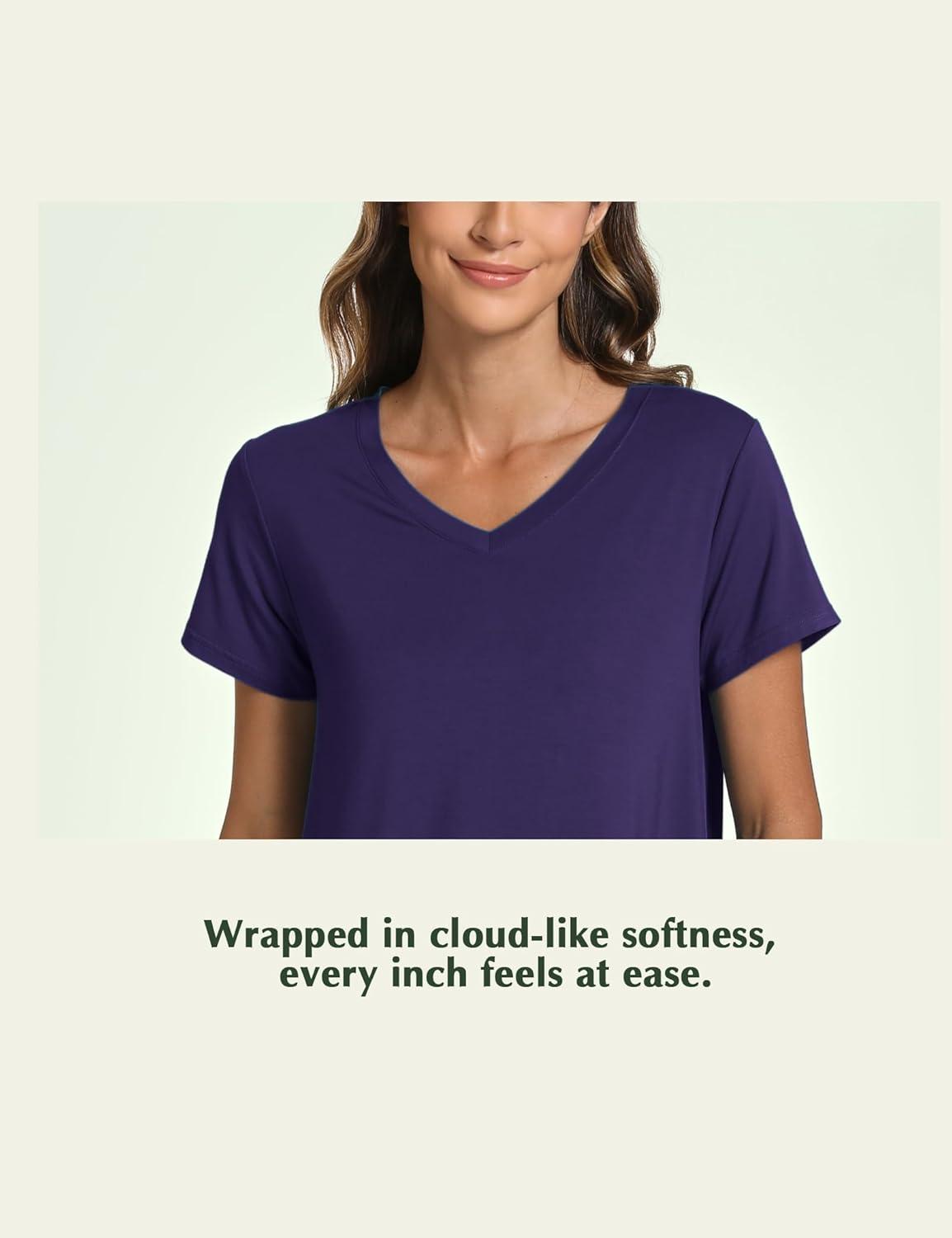 imageGYS Bamboo Viscose Womens Nightgowns Classic Short Sleeve V Neck Sleep DressDeep Purple