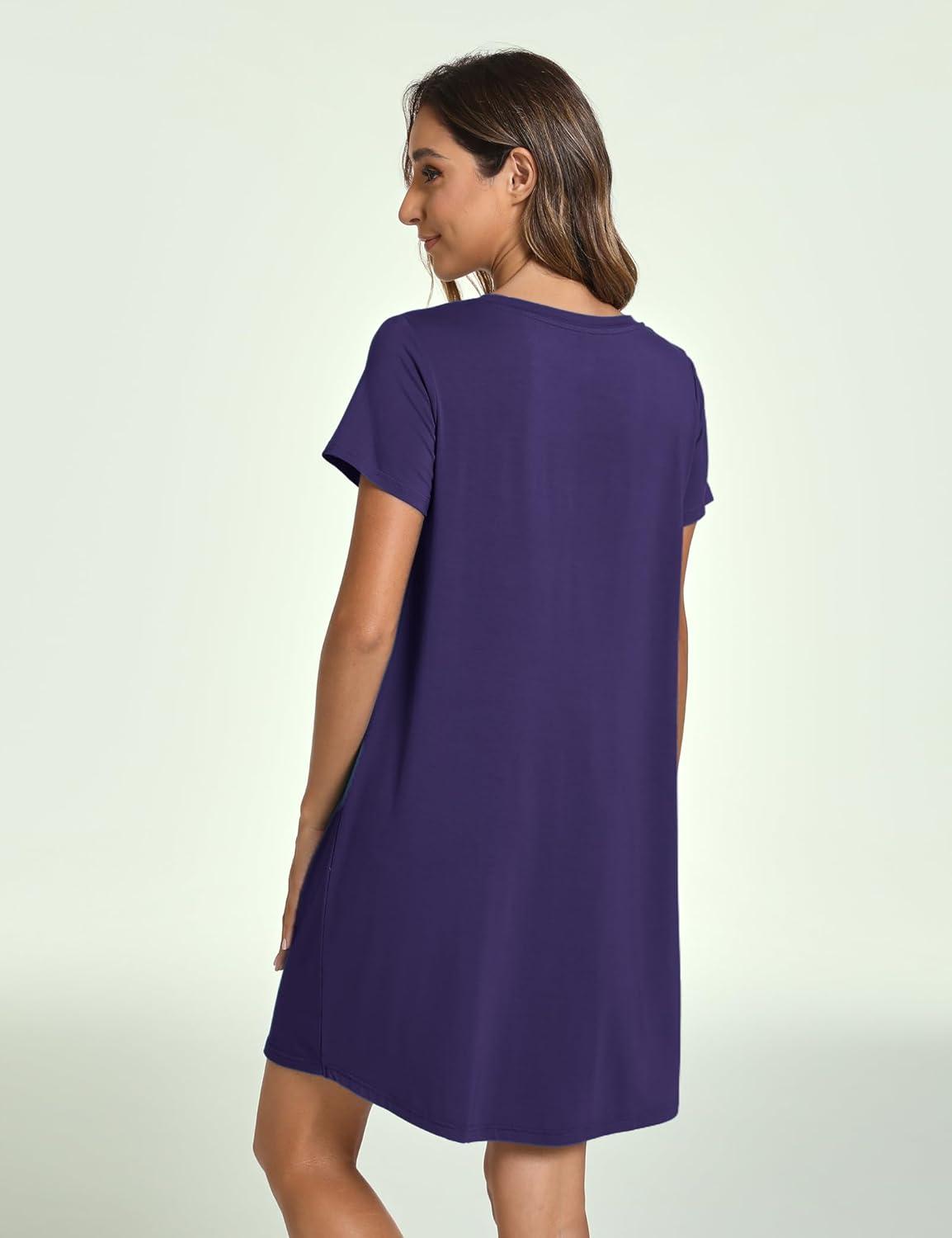 imageGYS Bamboo Viscose Womens Nightgowns Classic Short Sleeve V Neck Sleep DressDeep Purple