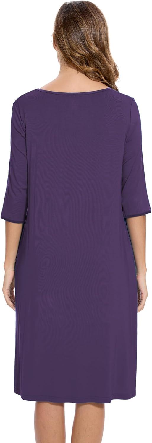 imageGYS Bamboo Viscose Womens Nightgowns Half Sleeve Crew Neck Sleep Dress with PocketsPurple