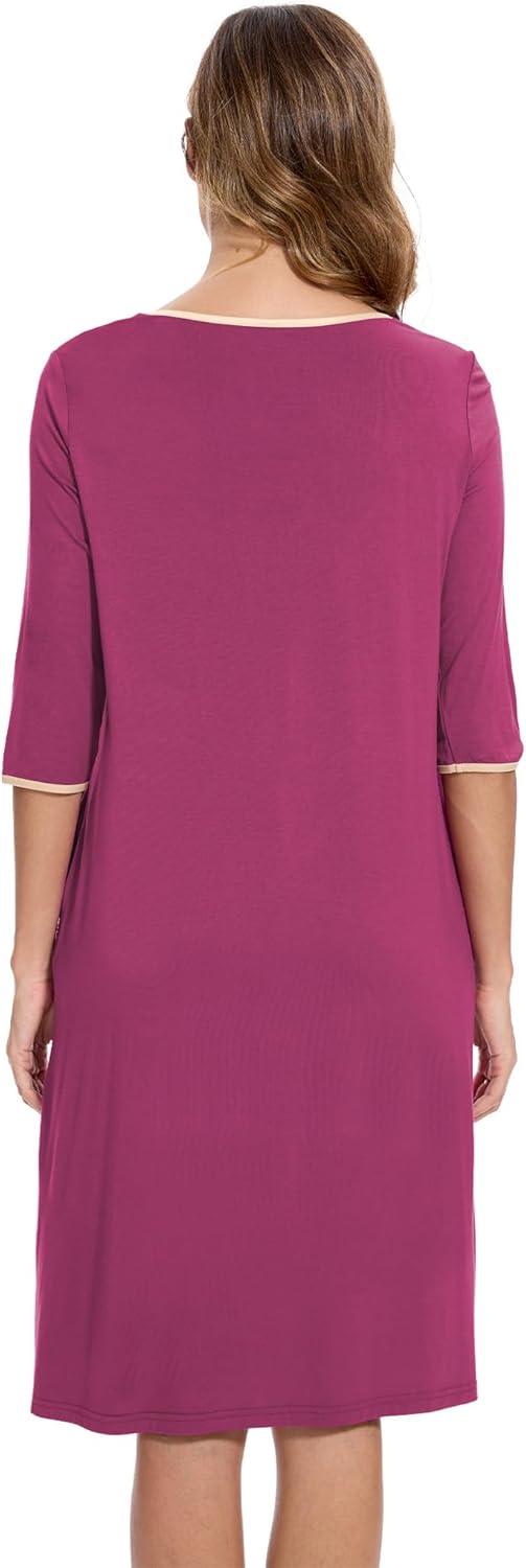 imageGYS Bamboo Viscose Womens Nightgowns Half Sleeve Crew Neck Sleep Dress with PocketsPurplish Red