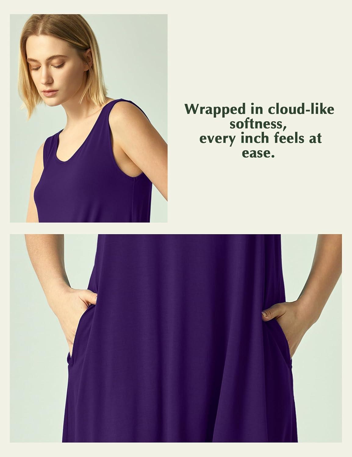 imageGYS Bamboo Viscose Womens Nightgowns Sleeveless Soft Summer Tank Sleepwear with PocketsCrew Neckdeep Purple