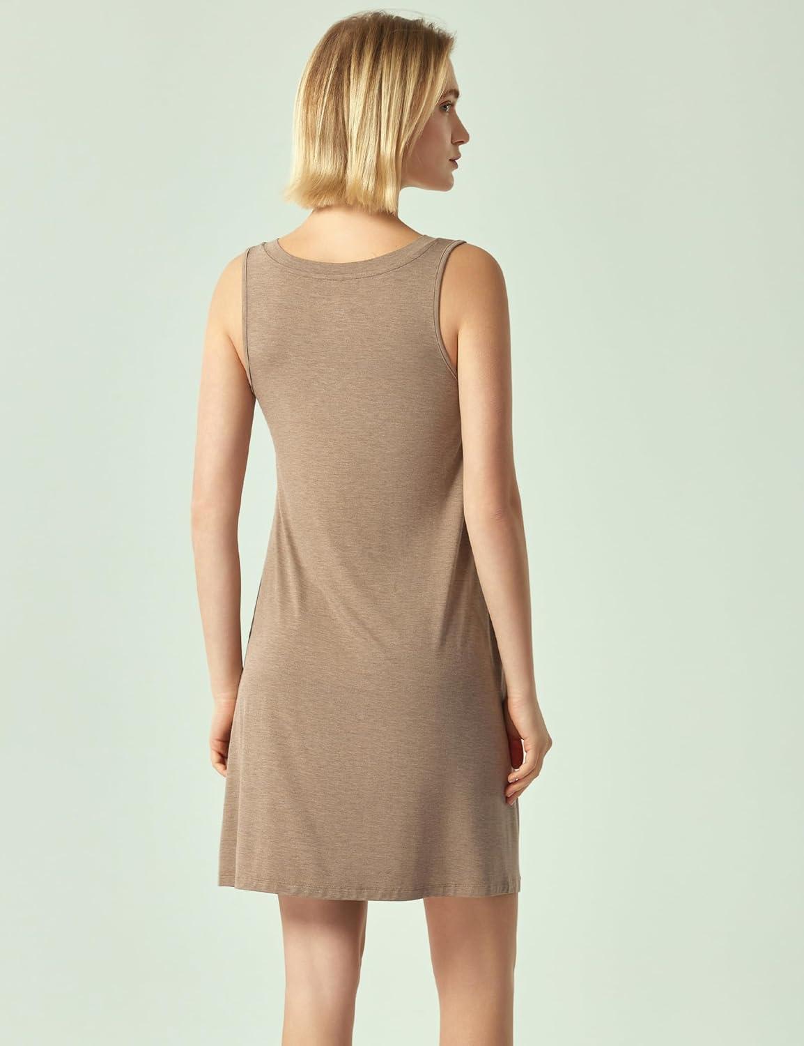 imageGYS Bamboo Viscose Womens Nightgowns Sleeveless Soft Summer Tank Sleepwear with PocketsV Neckcamel