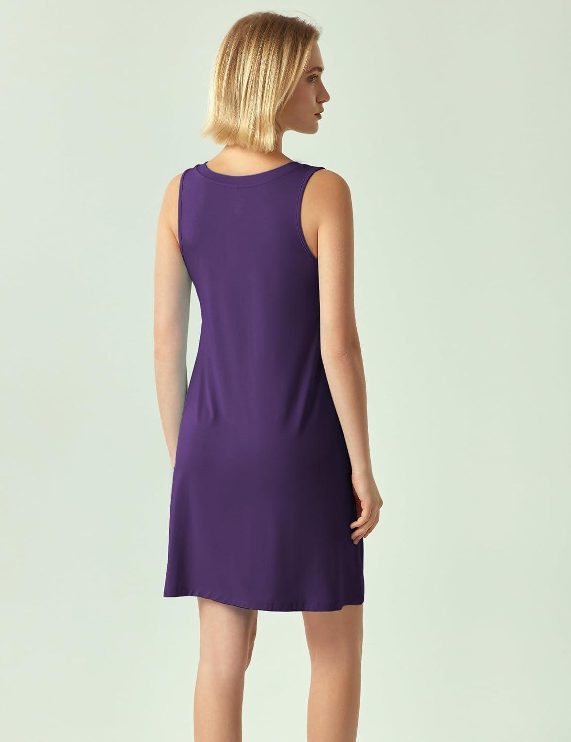 imageGYS Bamboo Viscose Womens Nightgowns Sleeveless Soft Summer Tank Sleepwear with PocketsV Neckdeep Purple