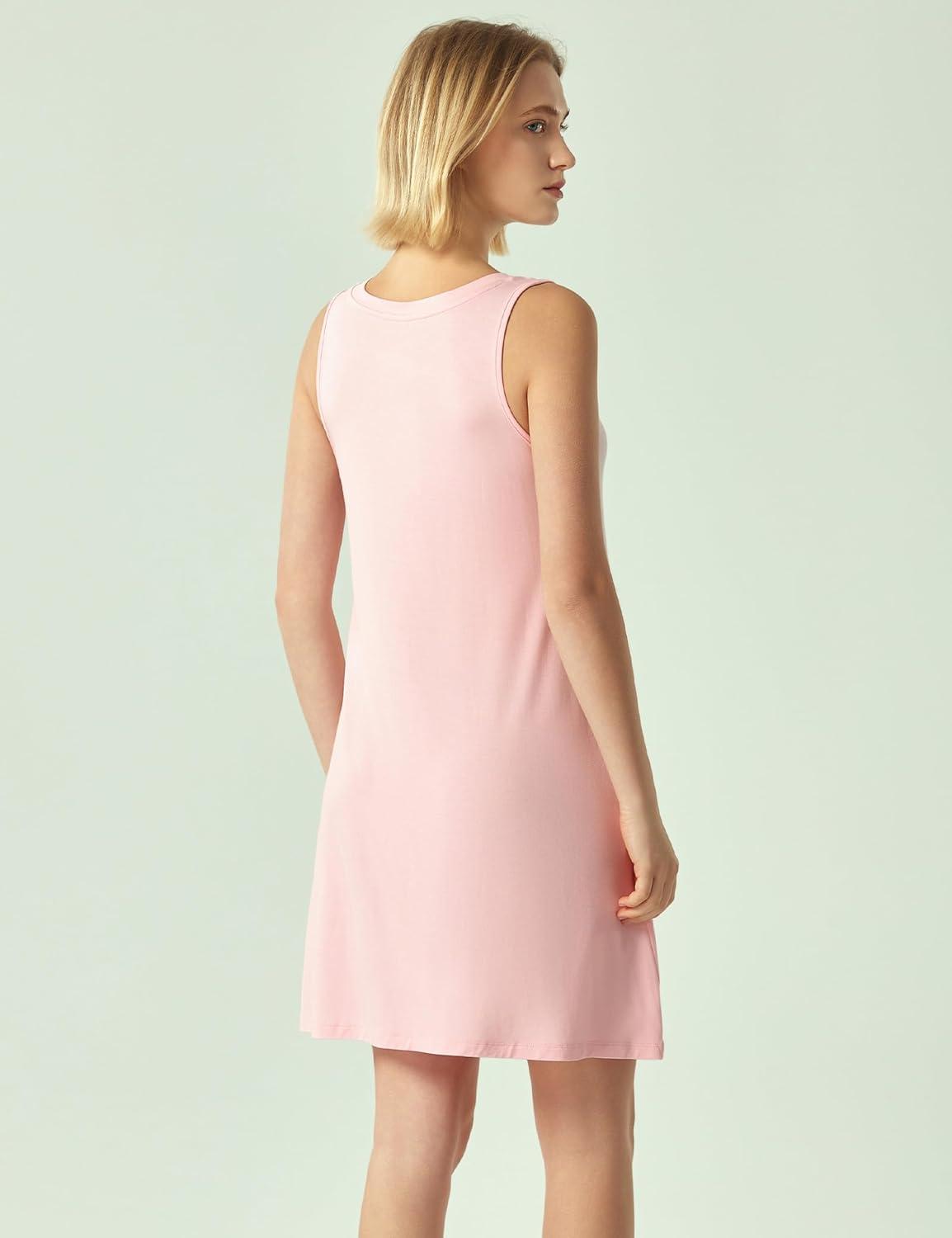 imageGYS Bamboo Viscose Womens Nightgowns Sleeveless Soft Summer Tank Sleepwear with PocketsV Neckpink