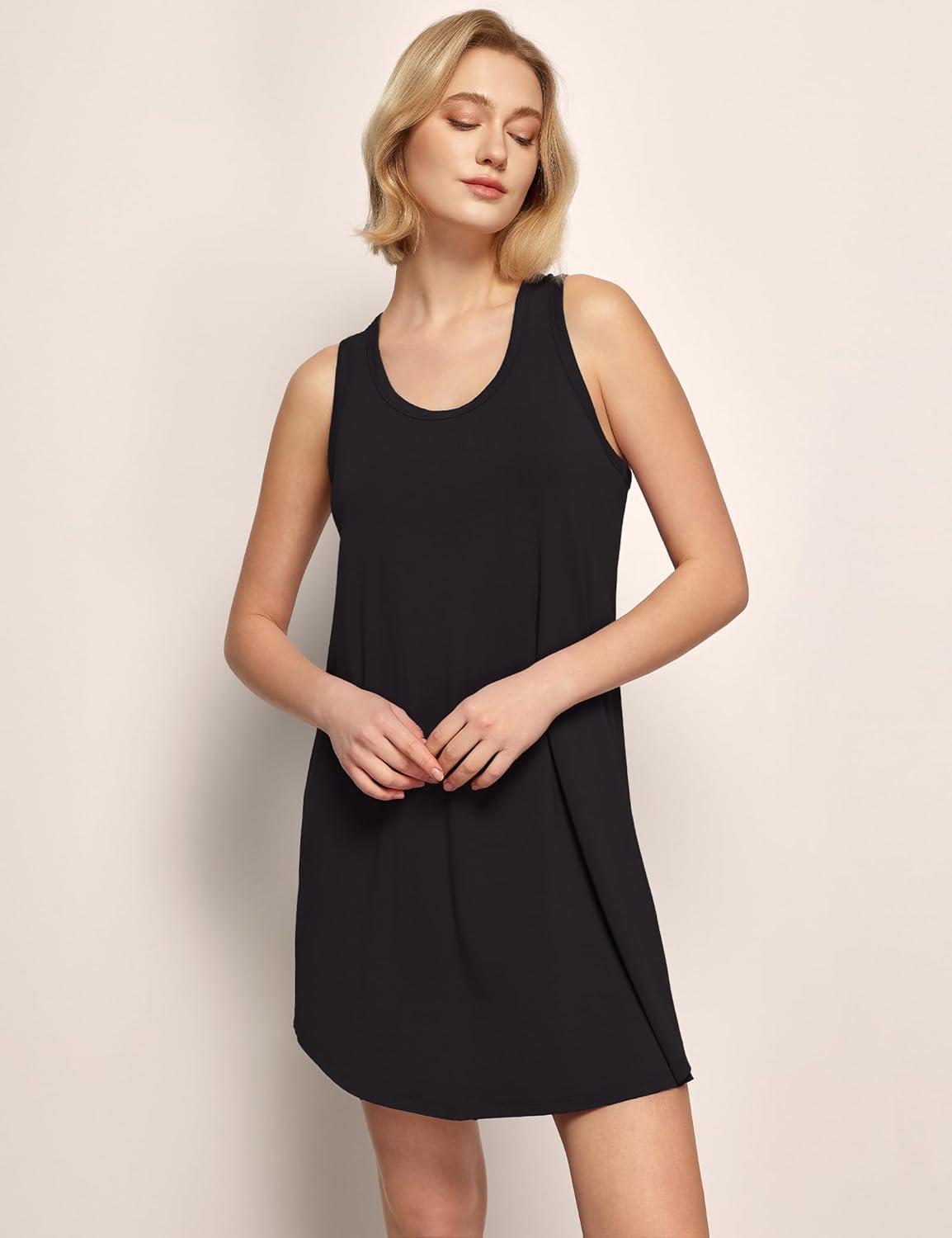 imageGYS Bamboo Viscose Womens Nightgowns UNeck Sleeveless Soft Tank Night DressBlack