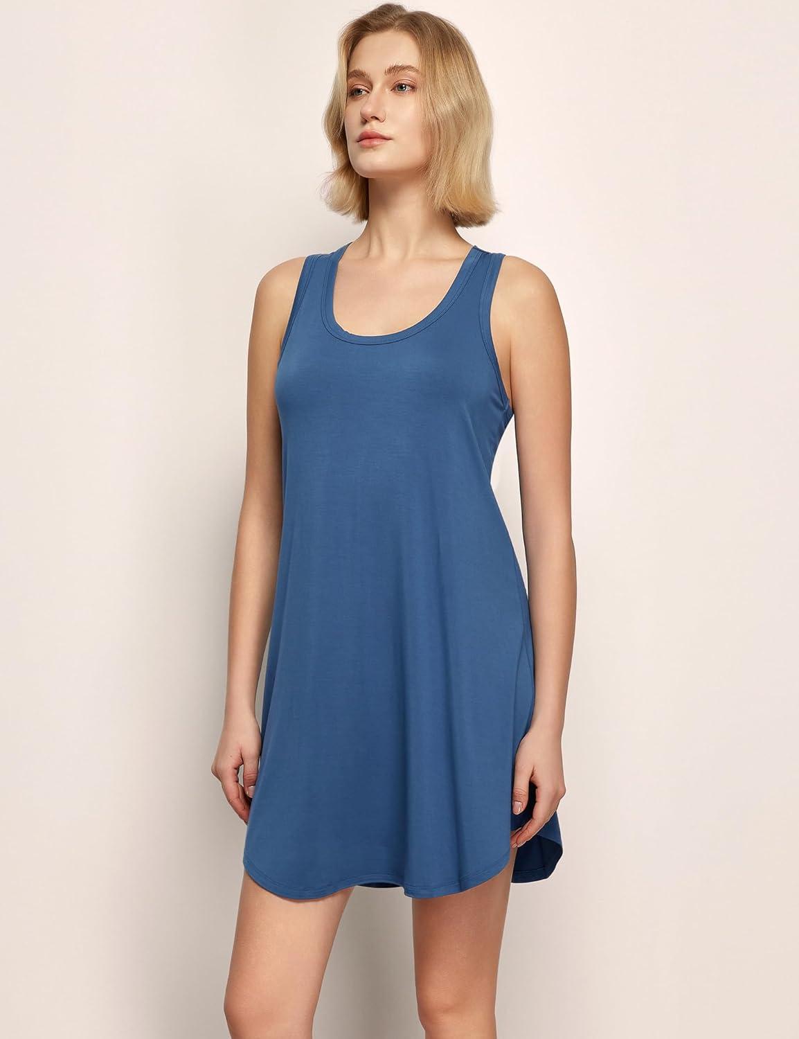 imageGYS Bamboo Viscose Womens Nightgowns UNeck Sleeveless Soft Tank Night DressPrussian Blue