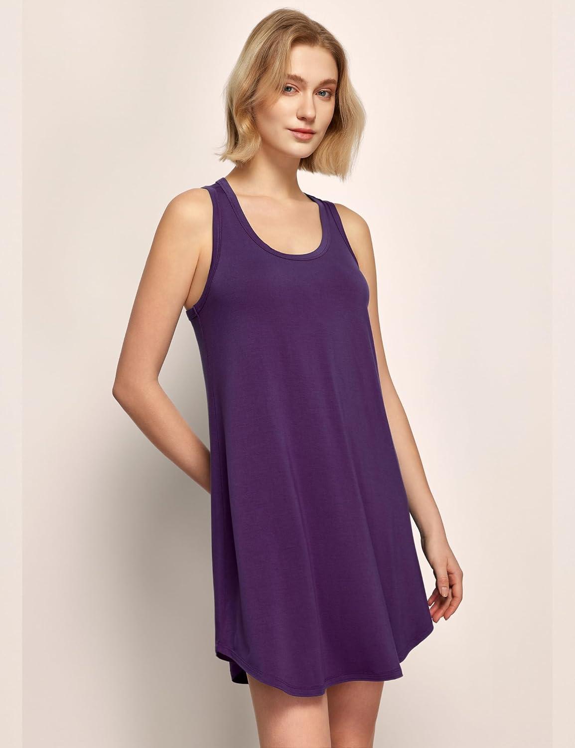 imageGYS Bamboo Viscose Womens Nightgowns UNeck Sleeveless Soft Tank Night DressPurple