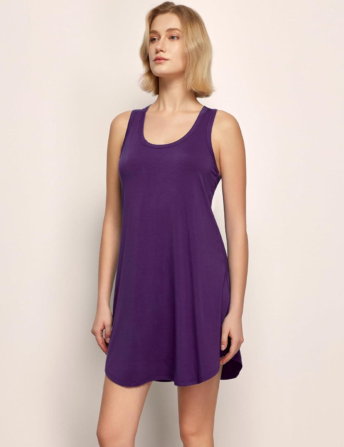 imageGYS Bamboo Viscose Womens Nightgowns UNeck Sleeveless Soft Tank Night DressPurple