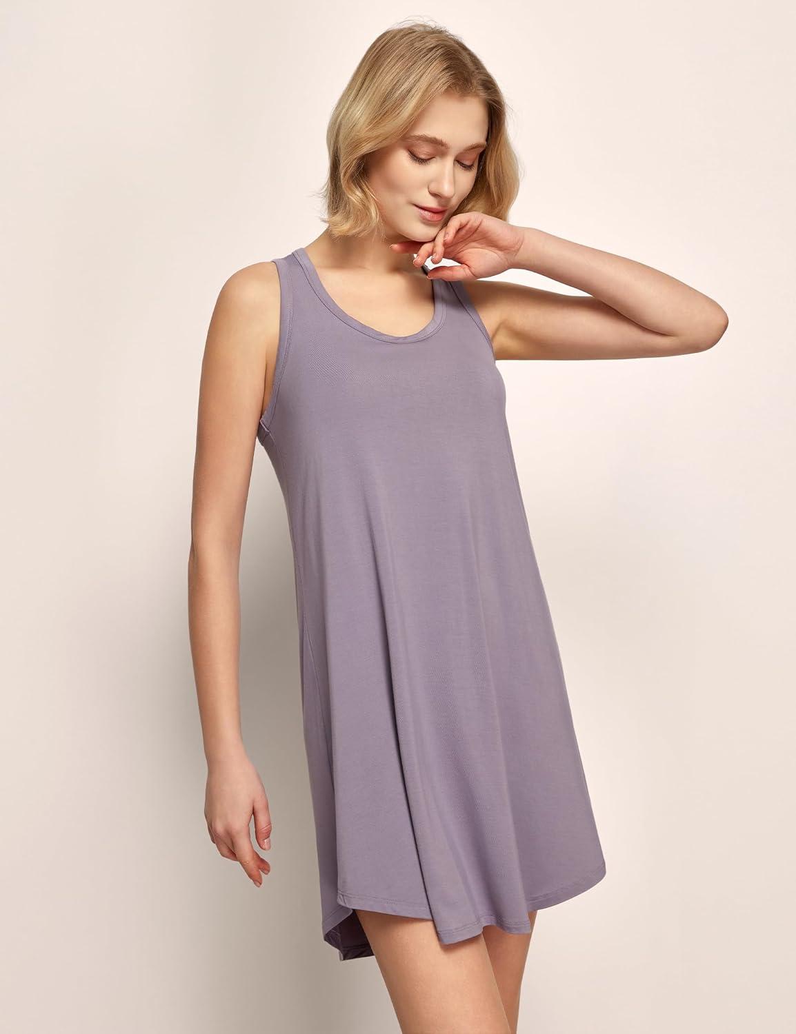 imageGYS Bamboo Viscose Womens Nightgowns UNeck Sleeveless Soft Tank Night DressViolet
