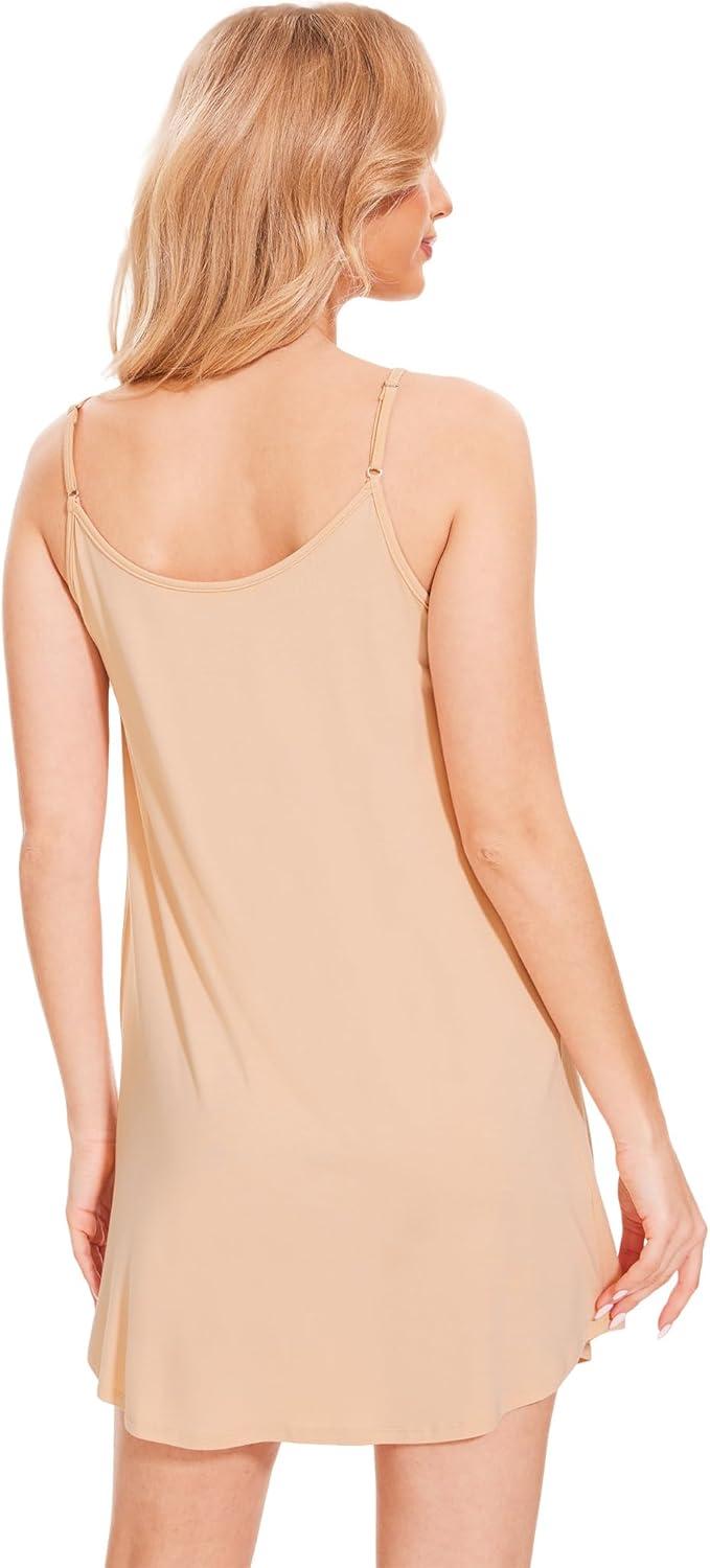 imageGYS Nightgowns for Women Bamboo Viscose Soft Sleeveless Full Slips Chemise Cami Dress Sleepwear ShirtsBeige