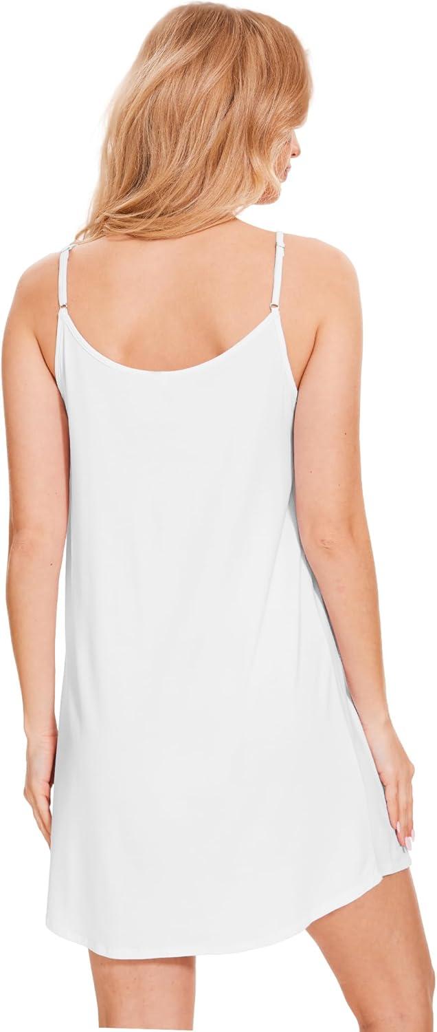 imageGYS Nightgowns for Women Bamboo Viscose Soft Sleeveless Full Slips Chemise Cami Dress Sleepwear ShirtsWhite