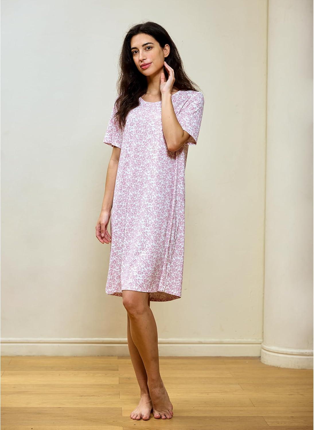 imageGYS Premium Womens Nightgowns Bamboo Viscose Short Sleeve Soft and Breathable Pajama DressFloral Whisper