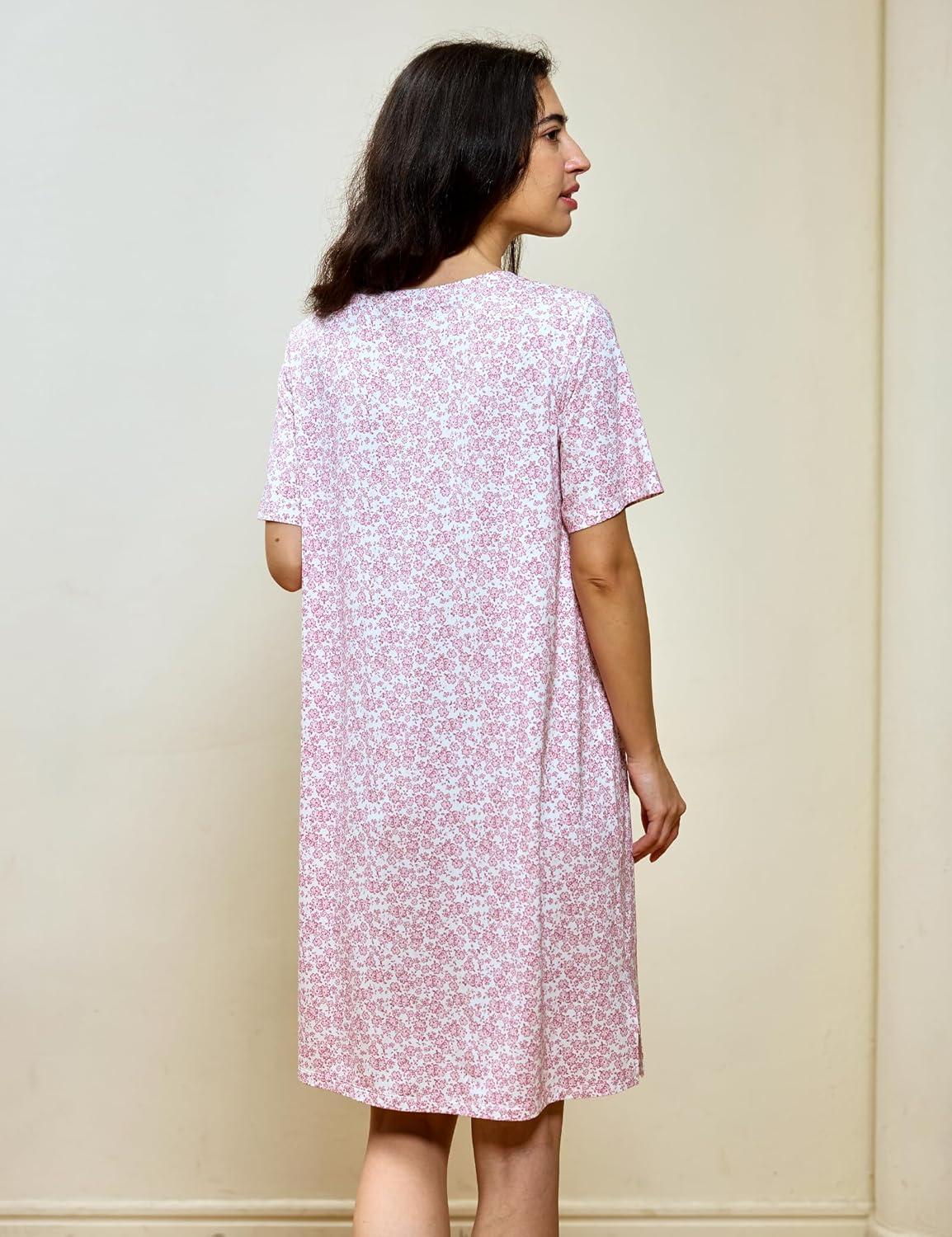 imageGYS Premium Womens Nightgowns Bamboo Viscose Short Sleeve Soft and Breathable Pajama DressFloral Whisper