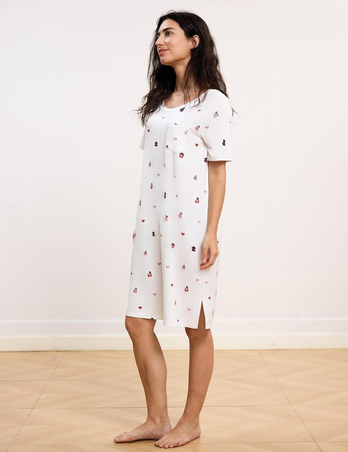 imageGYS Premium Womens Nightgowns Bamboo Viscose Short Sleeve Soft and Breathable Pajama DressMothers Embrace