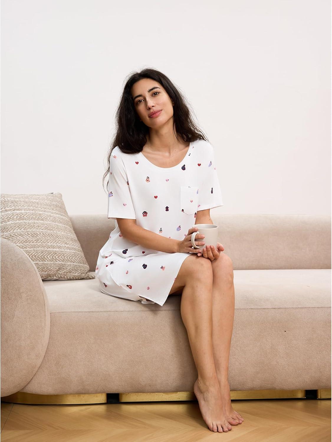 imageGYS Premium Womens Nightgowns Bamboo Viscose Short Sleeve Soft and Breathable Pajama DressMothers Embrace