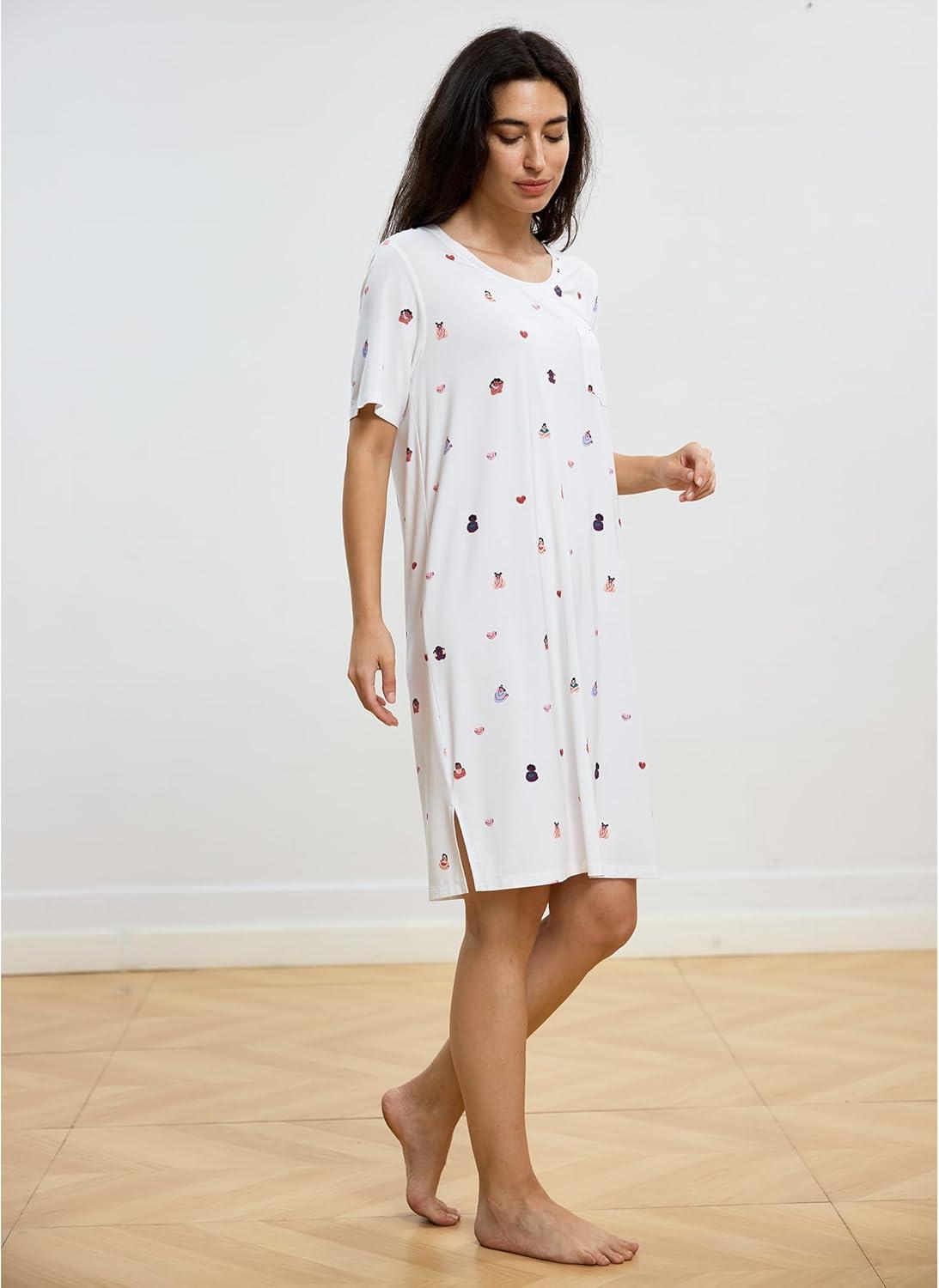 imageGYS Premium Womens Nightgowns Bamboo Viscose Short Sleeve Soft and Breathable Pajama DressMothers Embrace