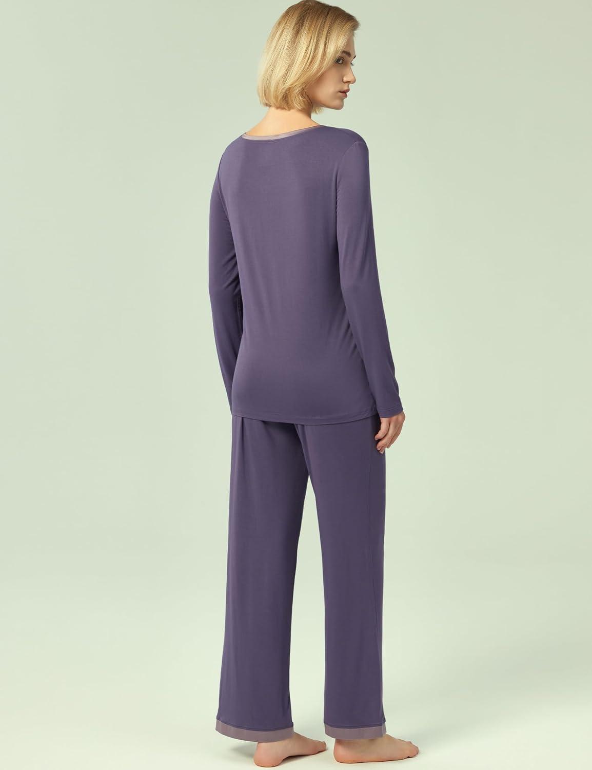 imageGYS Viscose from Bamboo Womens Pajama Sets Super Soft Long Sleeve Sleepwear Comfy Winter Pjs Sets S4XA Round Neck Air Purple
