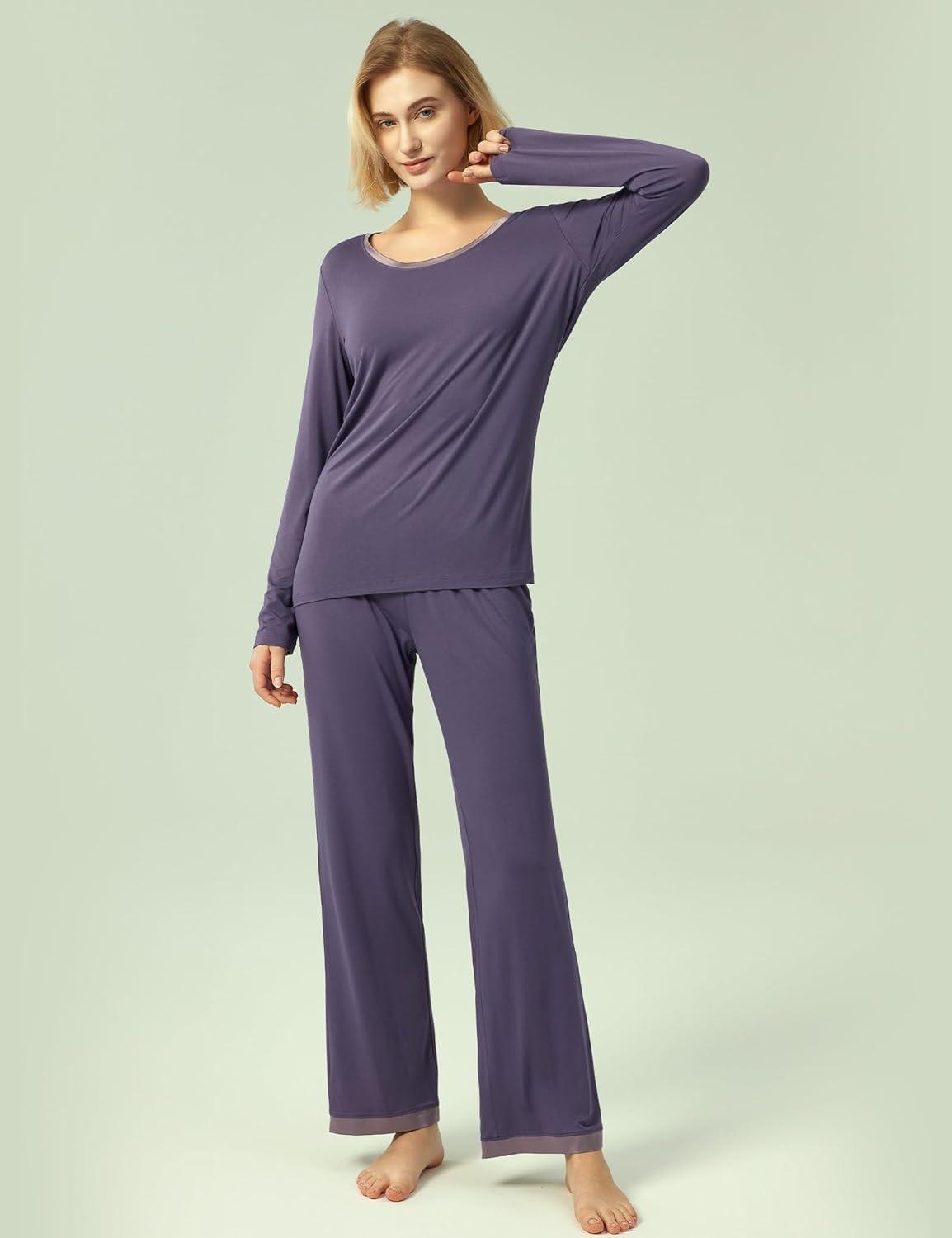 imageGYS Viscose from Bamboo Womens Pajama Sets Super Soft Long Sleeve Sleepwear Comfy Winter Pjs Sets S4XA Round Neck Air Purple