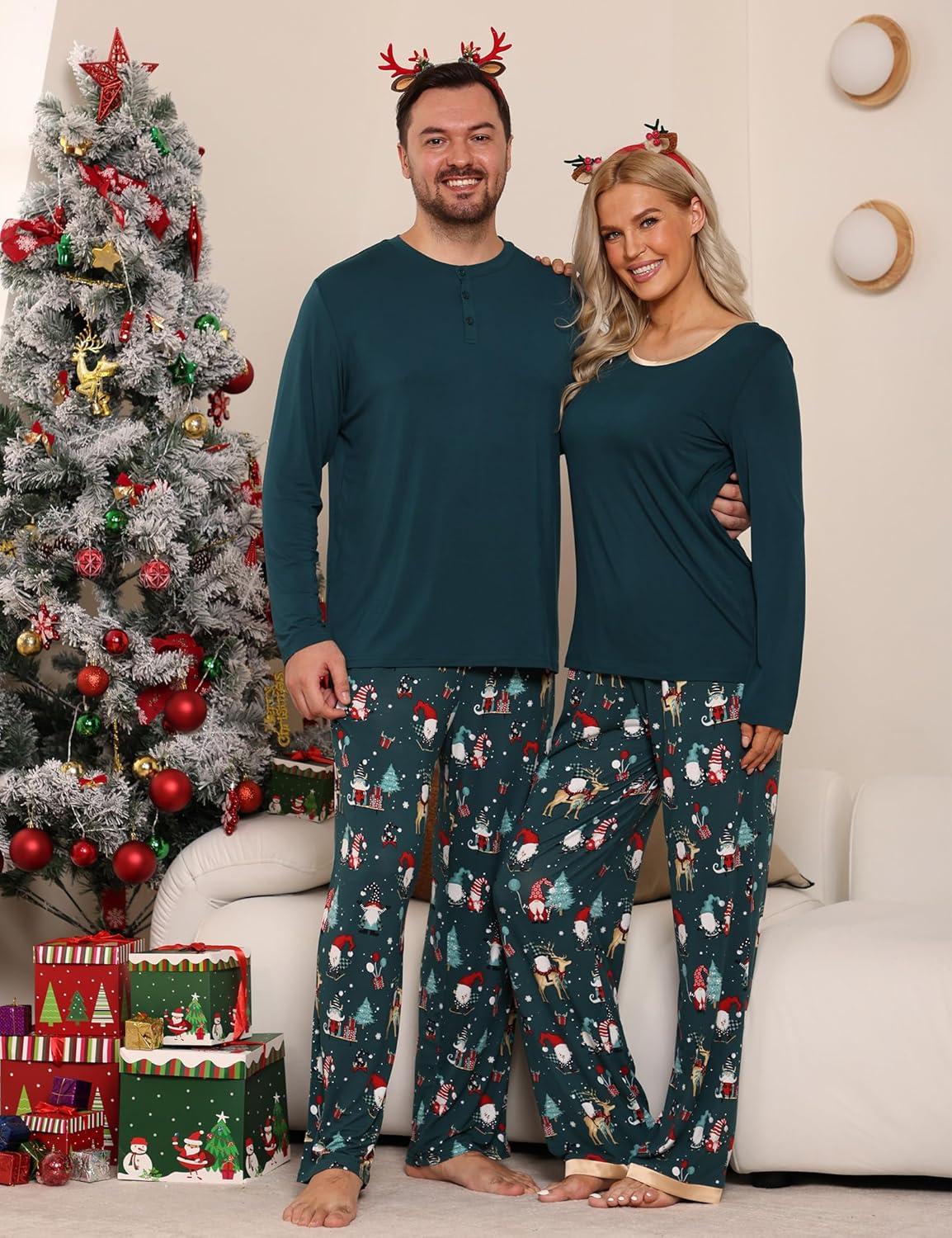 imageGYS Viscose from Bamboo Womens Pajama Sets Super Soft Long Sleeve Sleepwear Comfy Winter Pjs Sets S4XA Round Neck Christmas Green