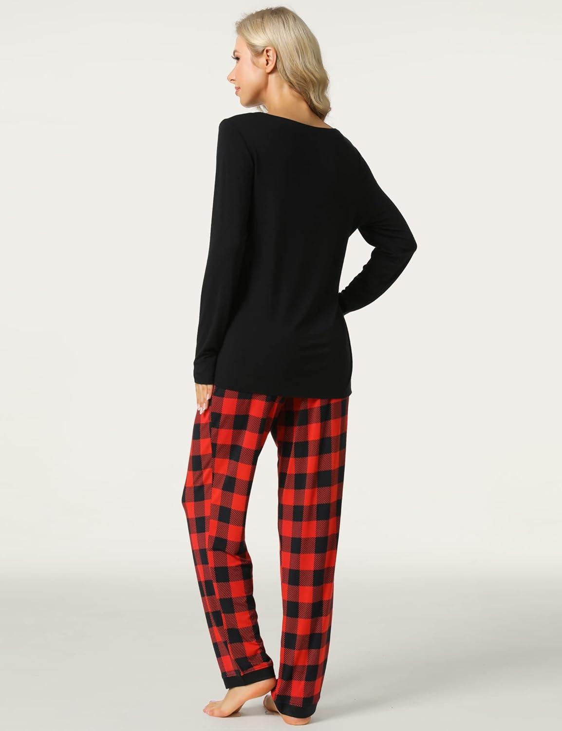 imageGYS Viscose from Bamboo Womens Pajama Sets Super Soft Long Sleeve Sleepwear Comfy Winter Pjs Sets S4XB V Neck Red Plaid