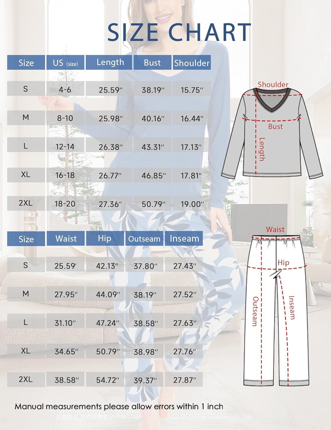 imageGYS Viscose from Bamboo Womens Pajama Sets Super Soft Long Sleeve Sleepwear Comfy Winter Pjs Sets S4XD BrownPlants