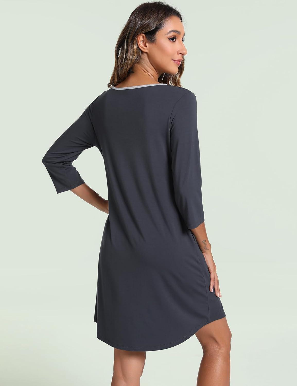 imageGYS Womens Nightgowns 34 Sleeve Scoopneck Sleep Shirt with Pockets Bambooderived ViscoseMidnight Blue