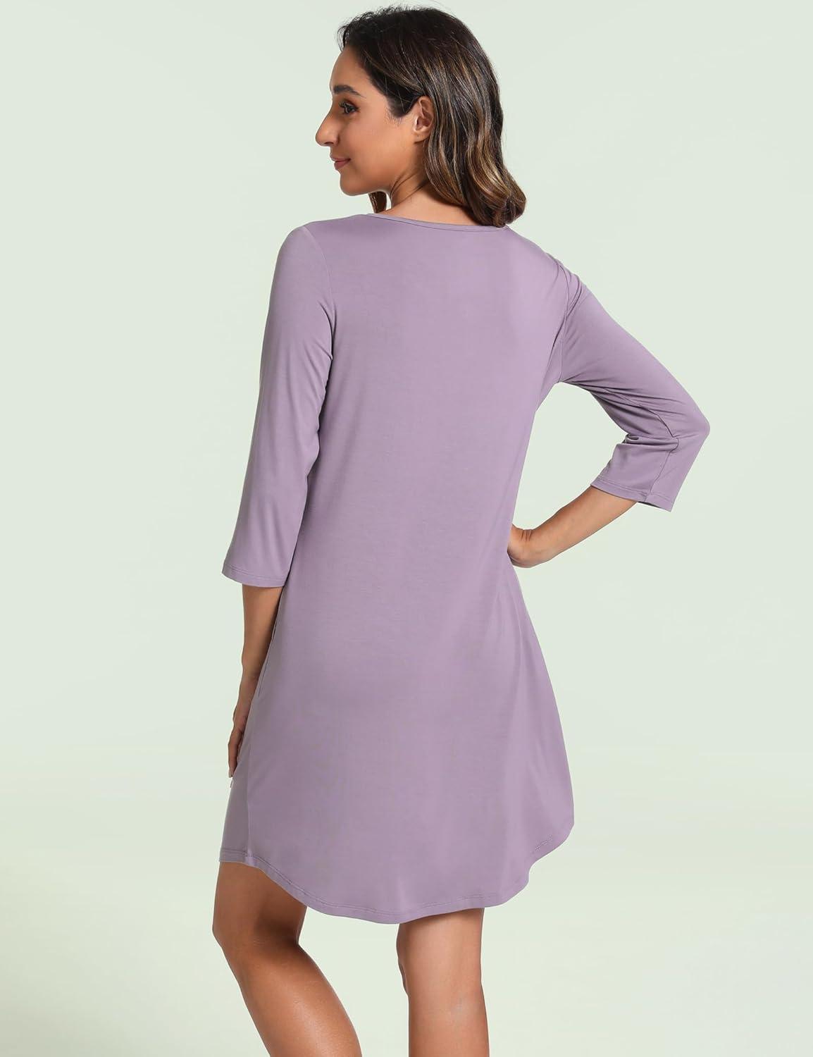 imageGYS Womens Nightgowns 34 Sleeve Scoopneck Sleep Shirt with Pockets Bambooderived ViscoseViolet