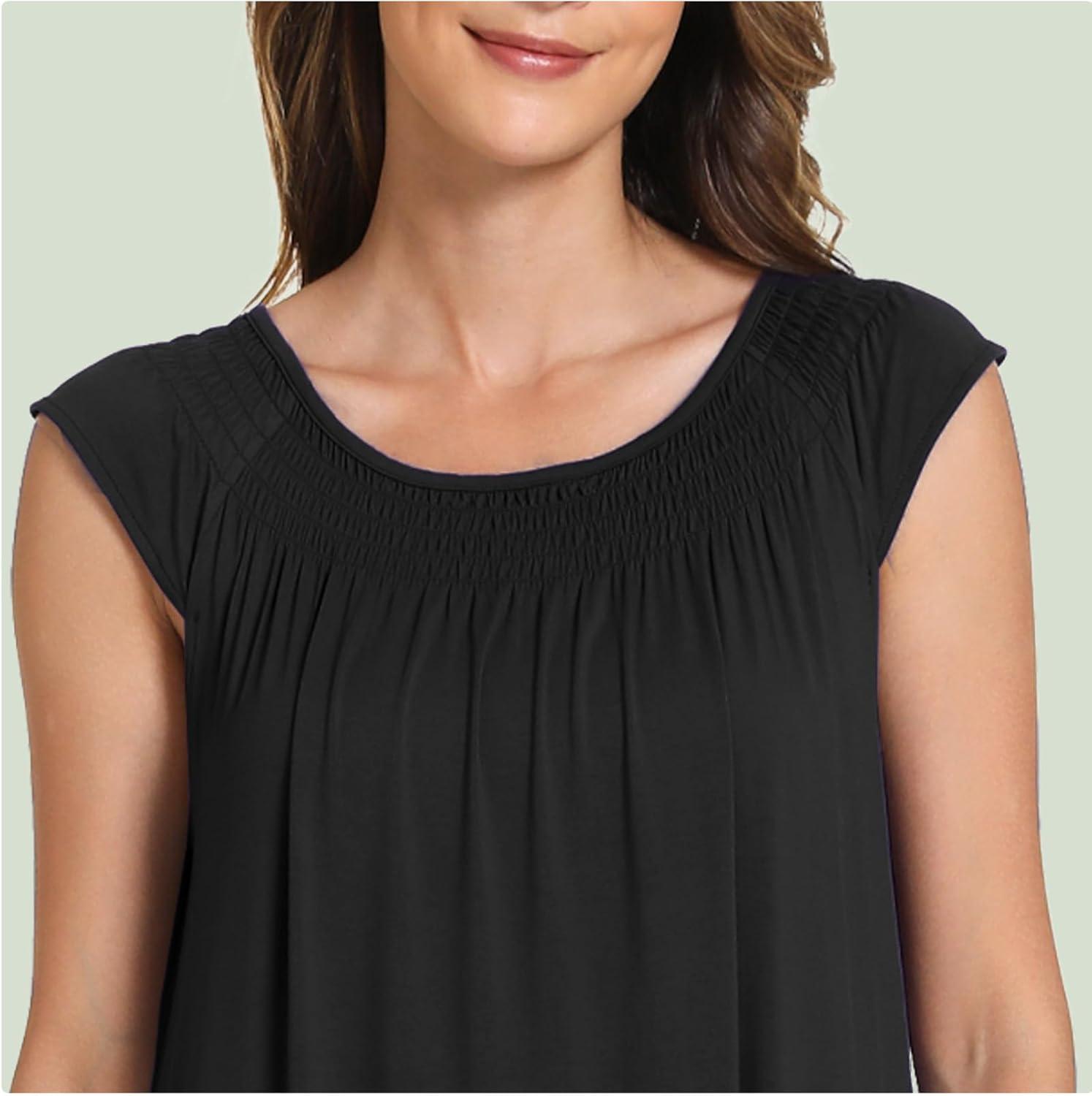 imageGYS Womens Nightgowns Short Sleeve Sleep Shirts Soft Smocked Nighties Sleepwear Viscose Made from BambooBlack