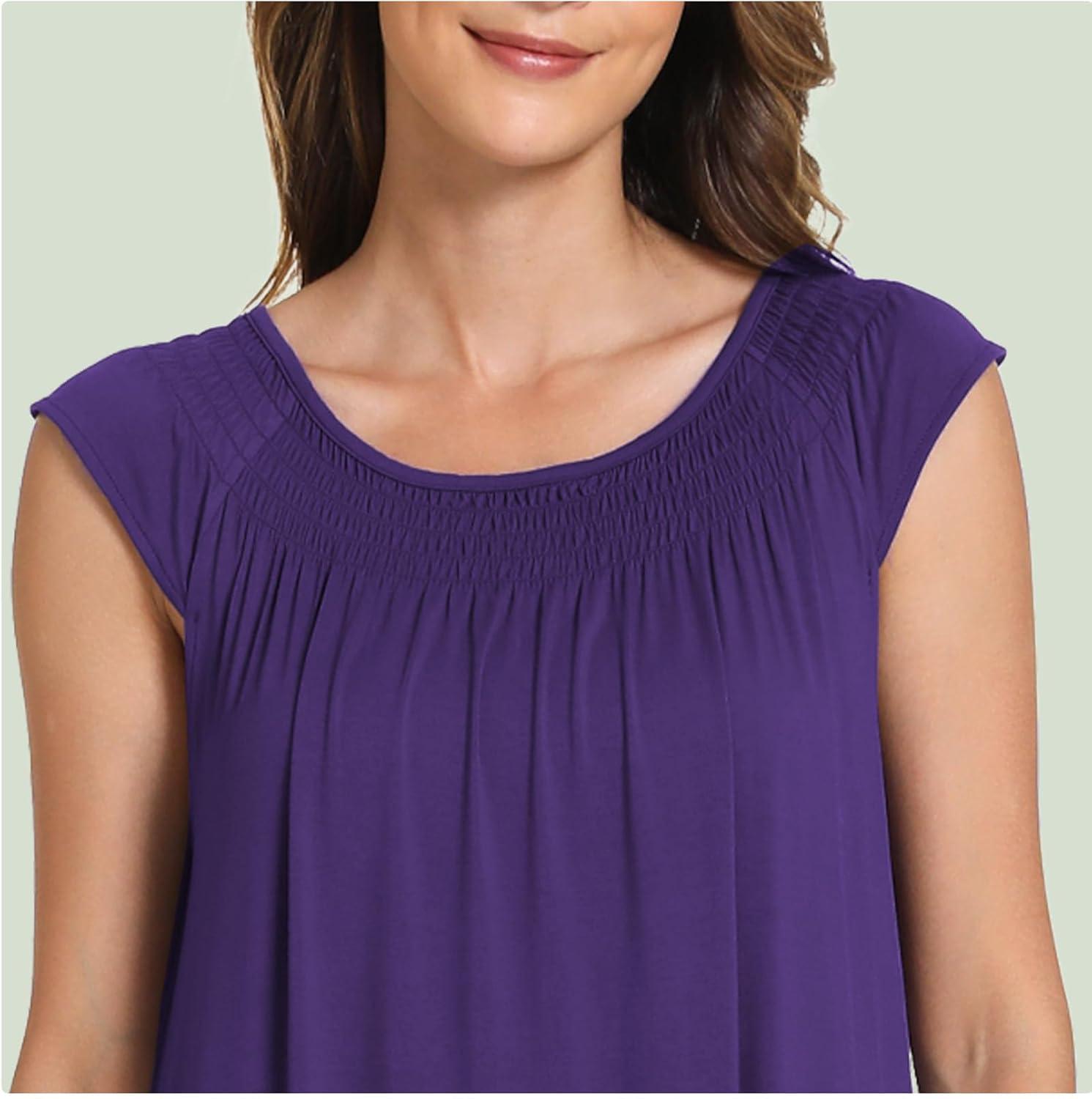 imageGYS Womens Nightgowns Short Sleeve Sleep Shirts Soft Smocked Nighties Sleepwear Viscose Made from BambooPurple