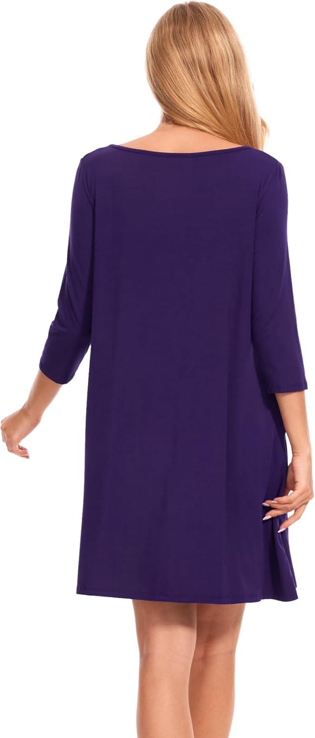imageGYS Womens Nightgowns with Pockets Soft Bamboo Viscose 34 Sleeve Nightshirts SleepwearPurple