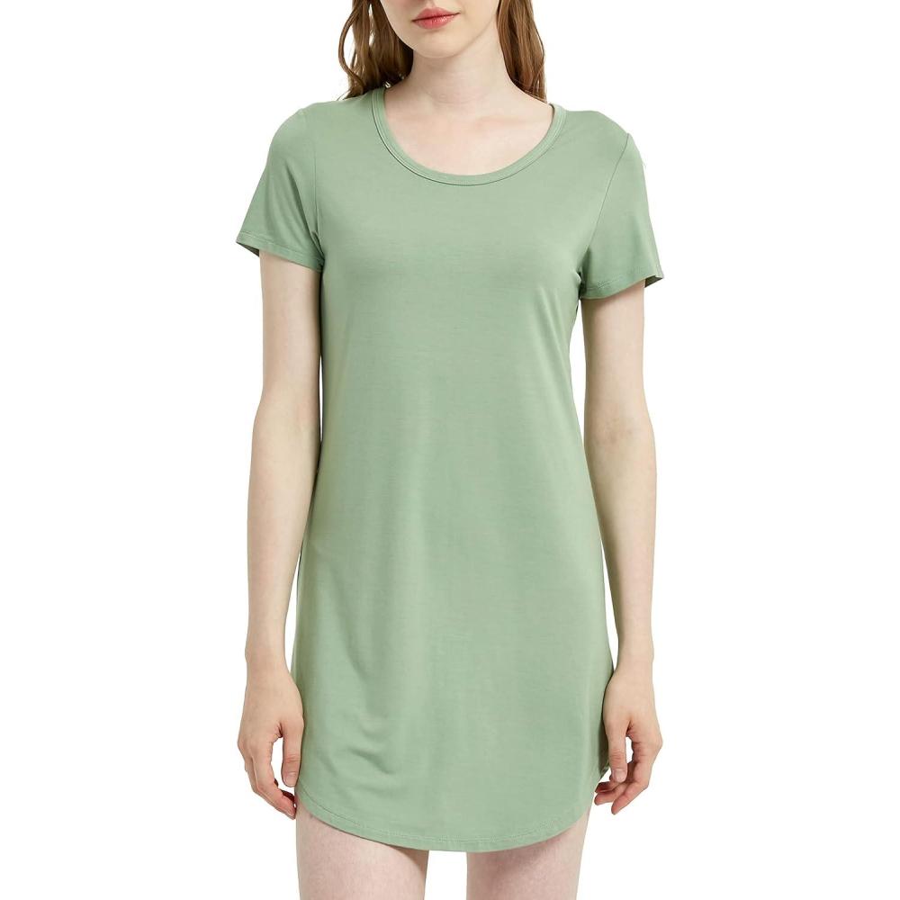 imageGYS Bamboo Viscose Nightgown for Women Sleepwear Soft Comfy Pajama Dress Short Sleeve Nightshirt Plus Size S4XLoden Frost