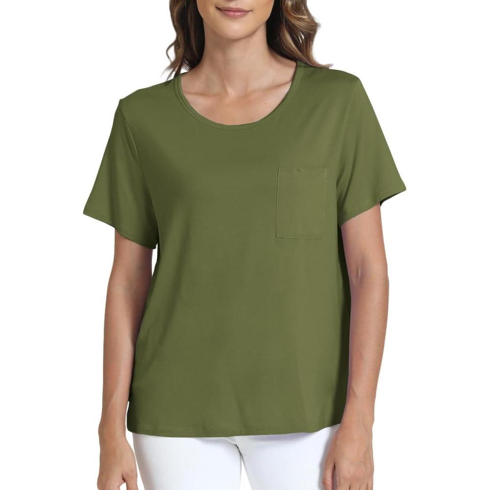 imageGYS Bamboo Viscose T Shirts for Women Soft Short Sleeve Pajama Shirt Lounge Top Comfy Casual TeeAvocado
