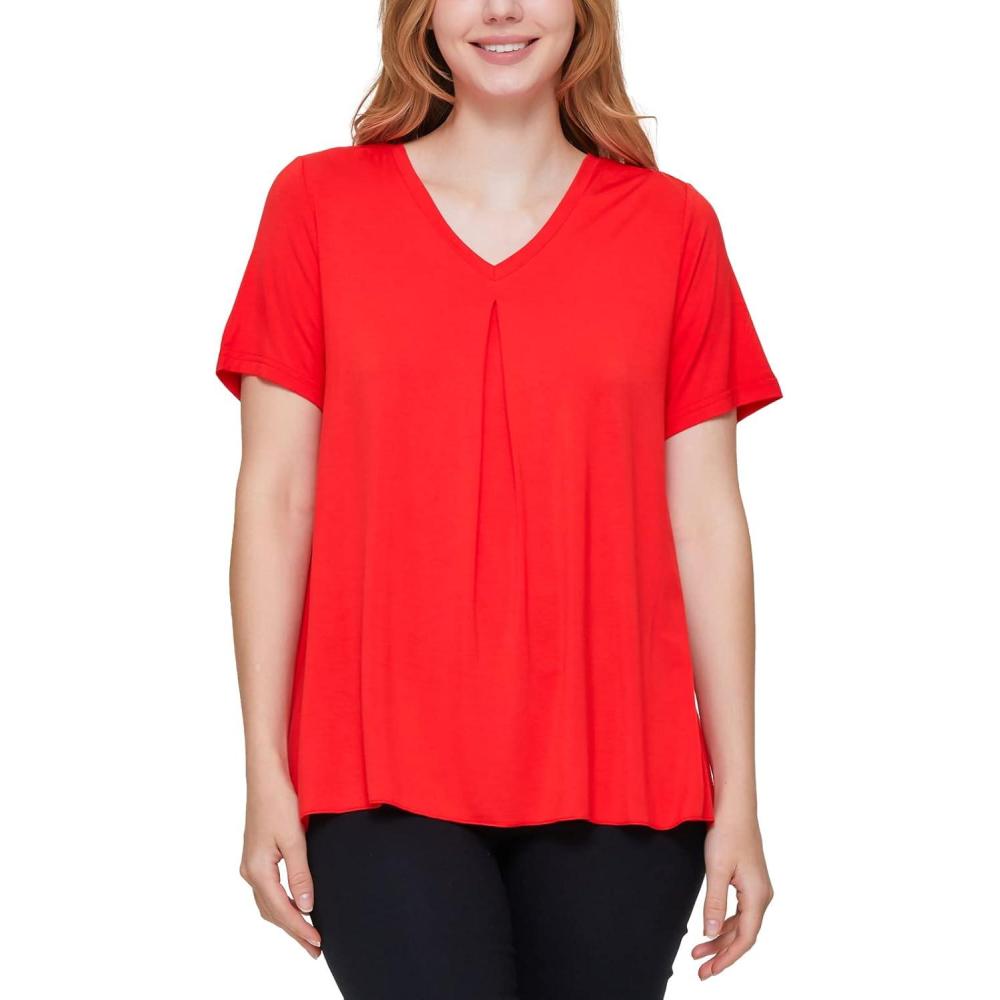 imageGYS Bamboo Viscose T Shirts for Women Soft Short Sleeve Pajama Shirt Lounge Top Comfy Casual TeeC Red