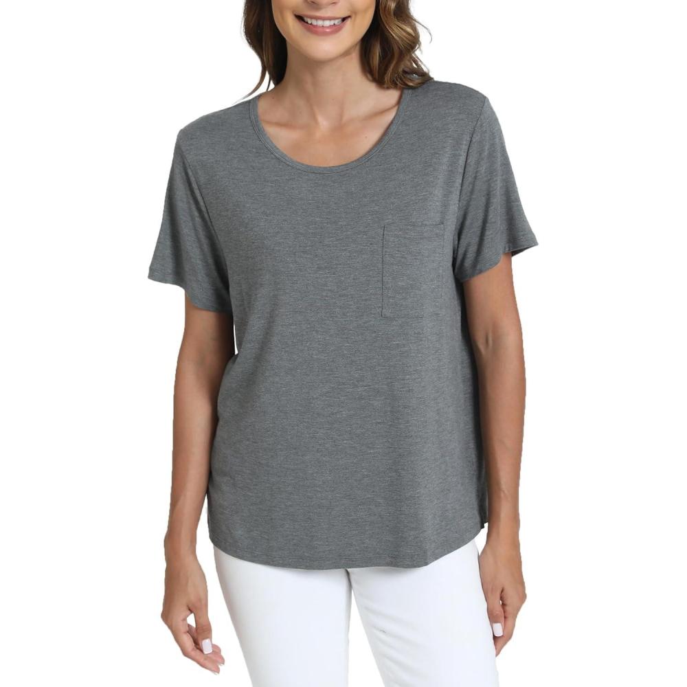 imageGYS Bamboo Viscose T Shirts for Women Soft Short Sleeve Pajama Shirt Lounge Top Comfy Casual TeeDark Heather Grey
